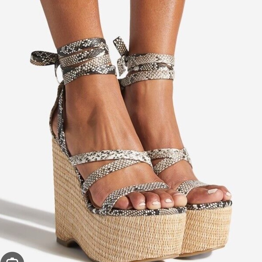 EUC! Women's Tie Snakeskin Platform Wedge Sandals